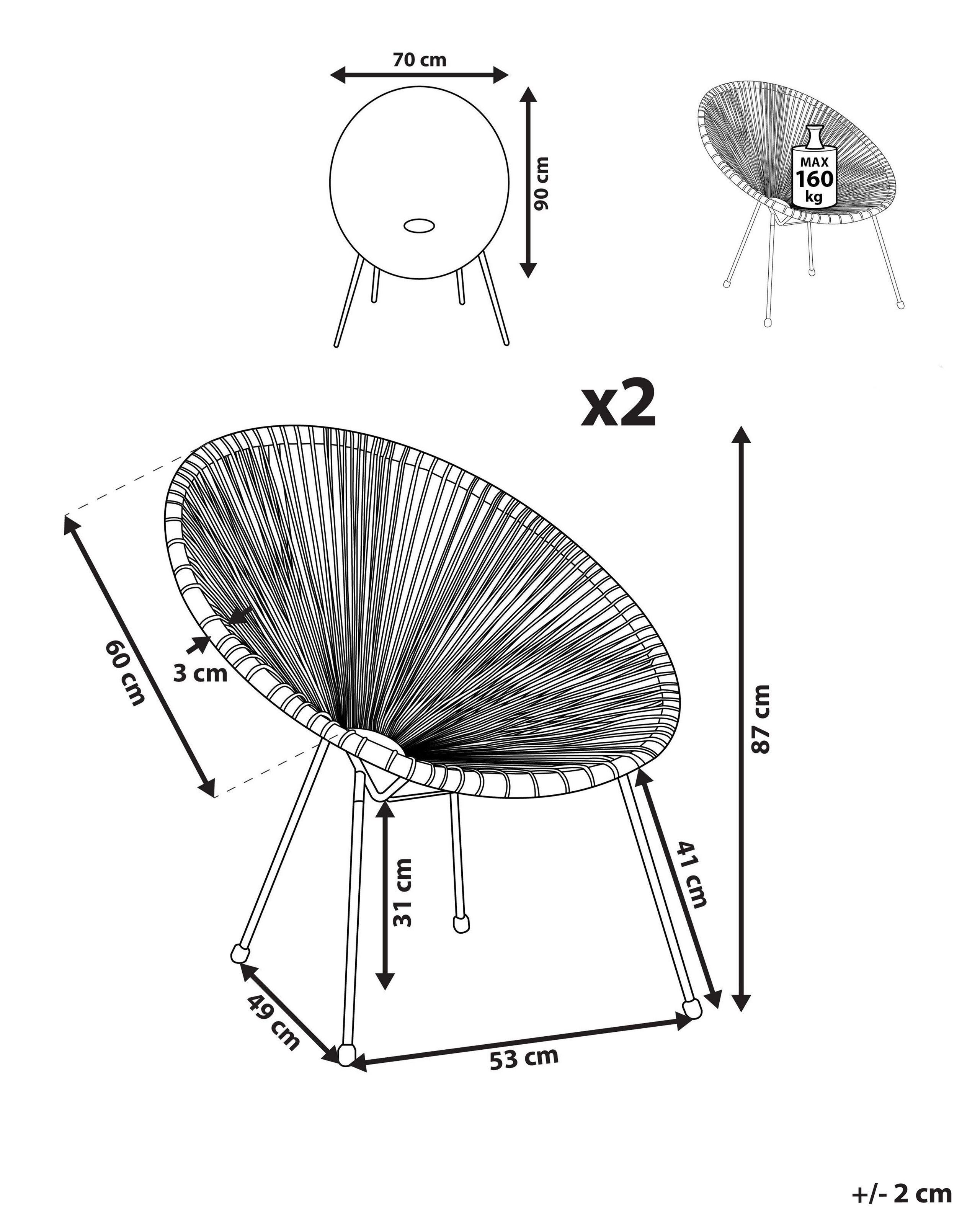 Beliani Lot de 2 chaises de jardin en Polyrotin Boho ACAPULCO II  