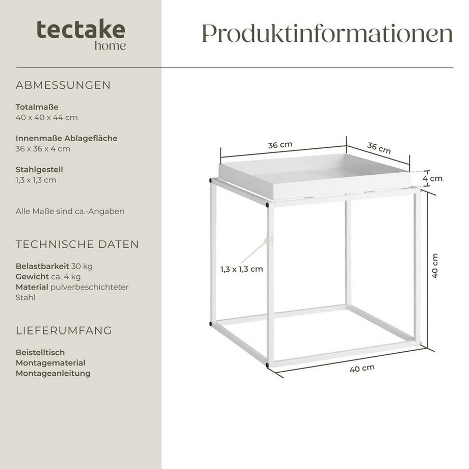 Tectake Beistelltisch Cambridge Stahl mit Ablage in Tablettform  