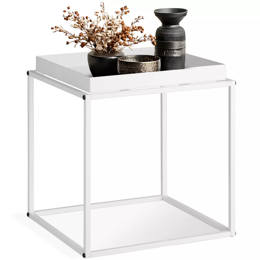 tectake Bedside Table Cambridge - With Tray-Shaped Shelf, 40 X 40 X 44 Cm in White