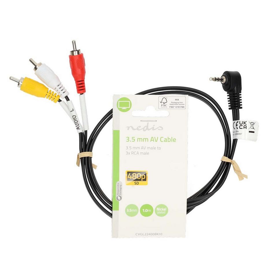 Nedis  Câble audio vidéo | 3,5 mm mâle | 3x RCA mâle | nickelé | 1,00 m | rond | PVC | noir 