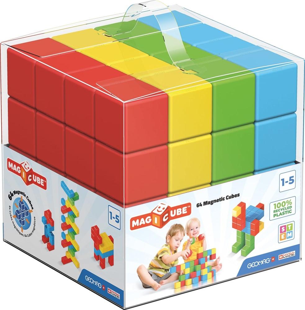 Image of 57 Magicube-64 Würfel-Magnetisches Konstruktionsspielzeug für Kinder-Line-Lernspiel aus 100% Recyclingkunststoff Multicolor