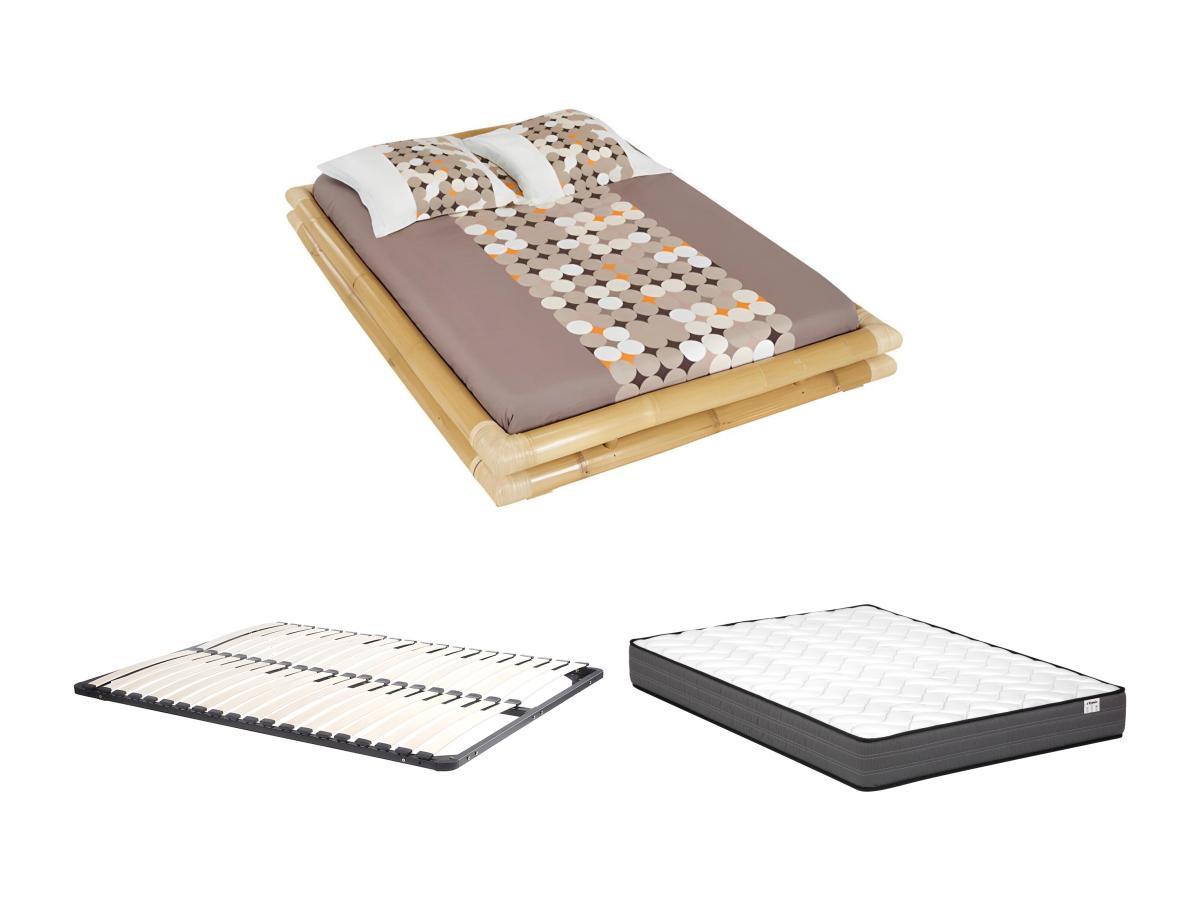 Image of Bett mit Matratze + Lattenrost - 140 x 190 cm - Bambus - Naturfarben - TURION Bett mit Matratze + Lattenrost - 140 x 190 cm - Bambus - Naturfarben - TURION