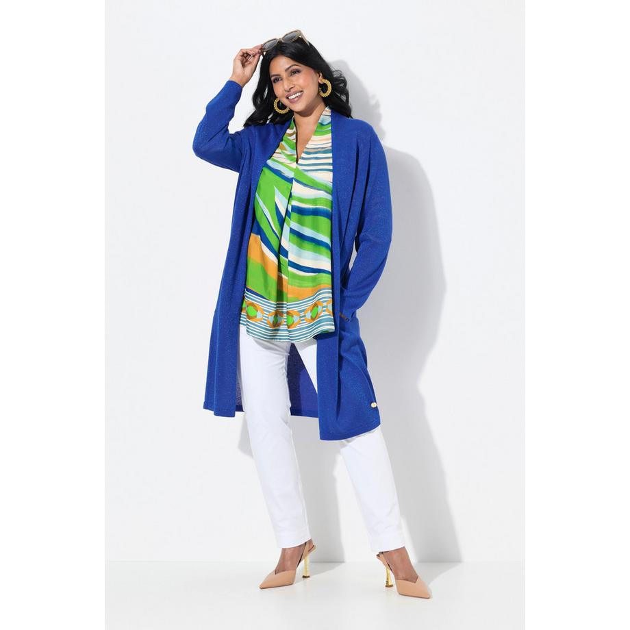 Ulla Popken Long Strickjacke offene Form V-Ausschnitt Stehkragen  