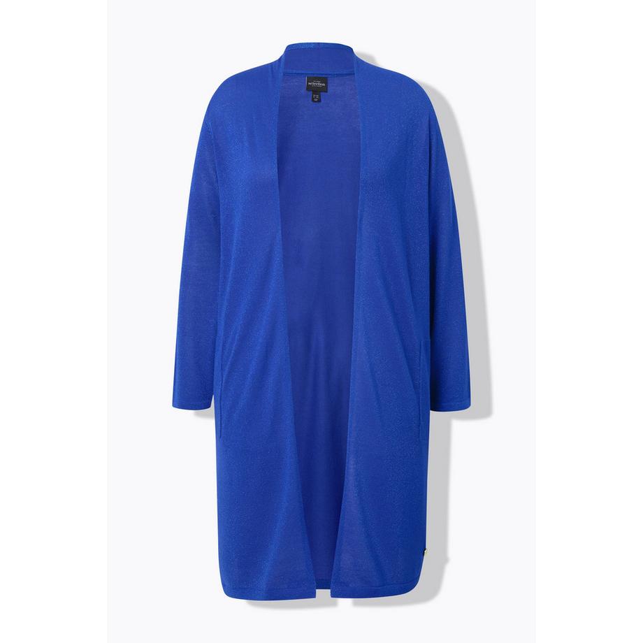 Ulla Popken Long Strickjacke offene Form V-Ausschnitt Stehkragen  