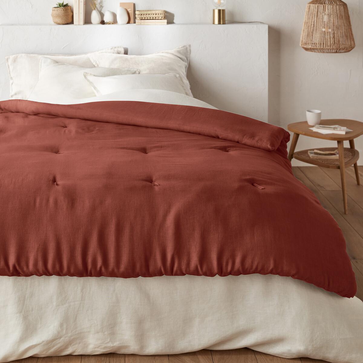 Image of Gesteppte Tagesdecke Abella Aus Vorgewaschenem Leinen Unisex Braun 90X190CM