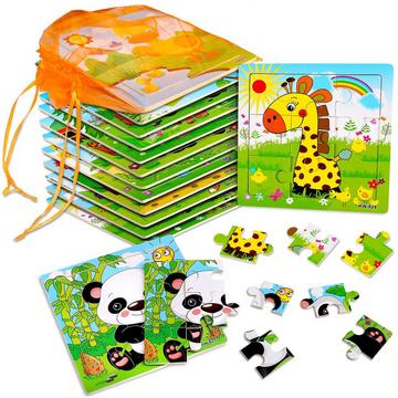 Puzzles d'animaux en bois et sac d'organisation pour chaque puzzle pour les enfants