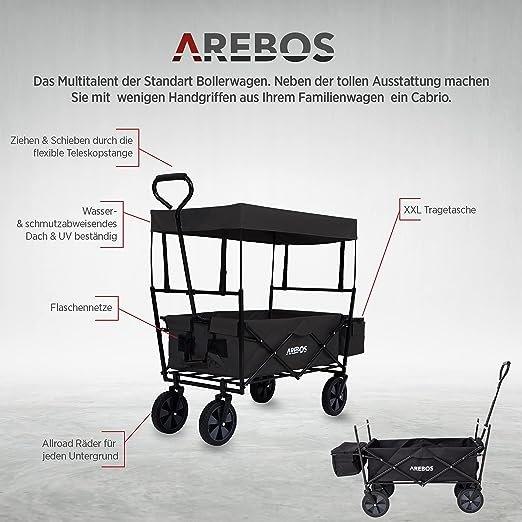 Arebos  Carretto con tetto | Carrello da trasporto con carretto a mano | Carrello per attrezzature 