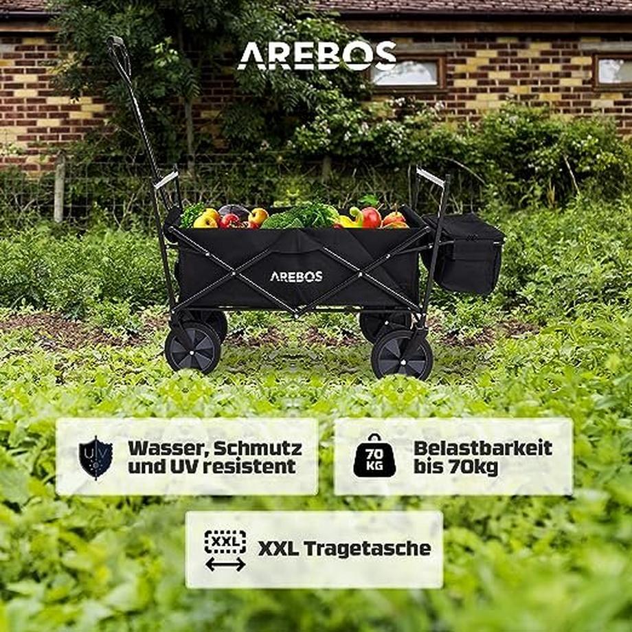 Arebos  Charrette à bras avec toit | Chariot de transport de charrette à bras | Chariot à matériel 