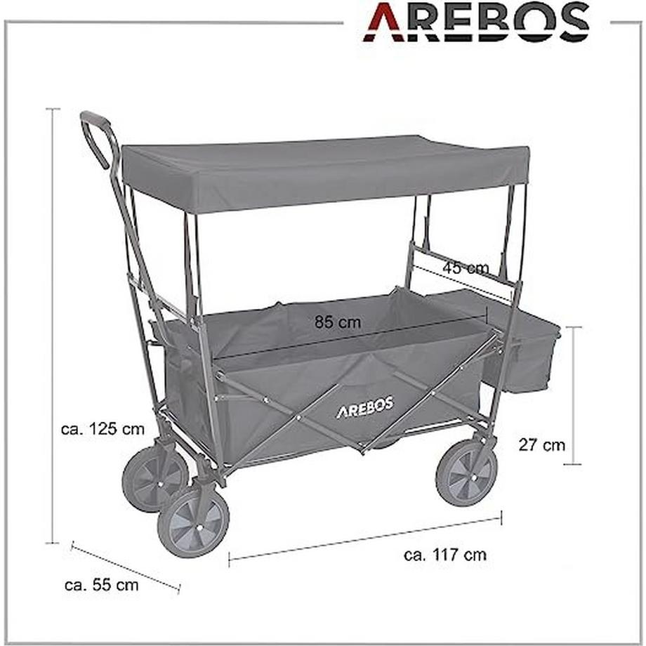 Arebos  Charrette à bras avec toit | Chariot de transport de charrette à bras | Chariot à matériel 