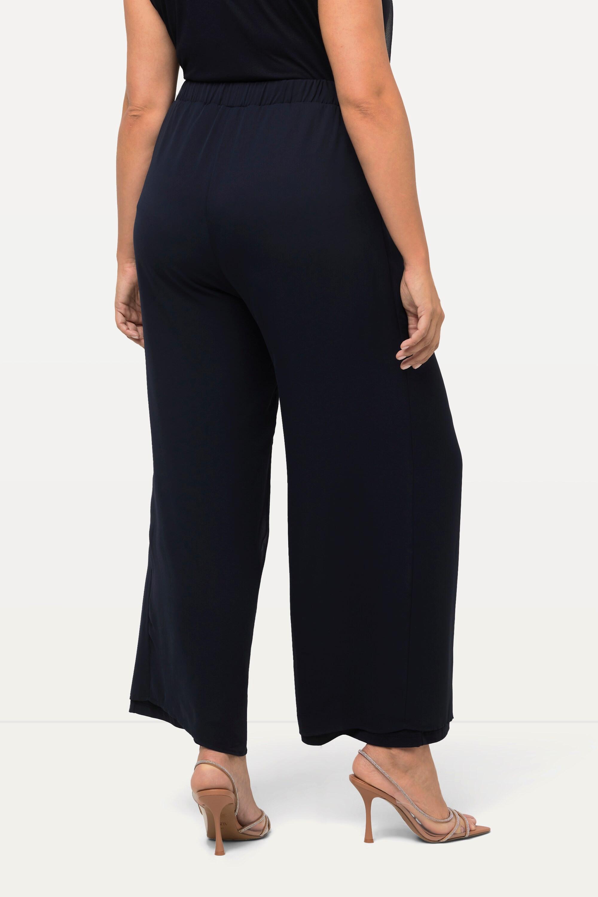 Ulla Popken  Pantalon double épaisseur, jersey et doublure en mousseline. Jambe large et taille élastique. 