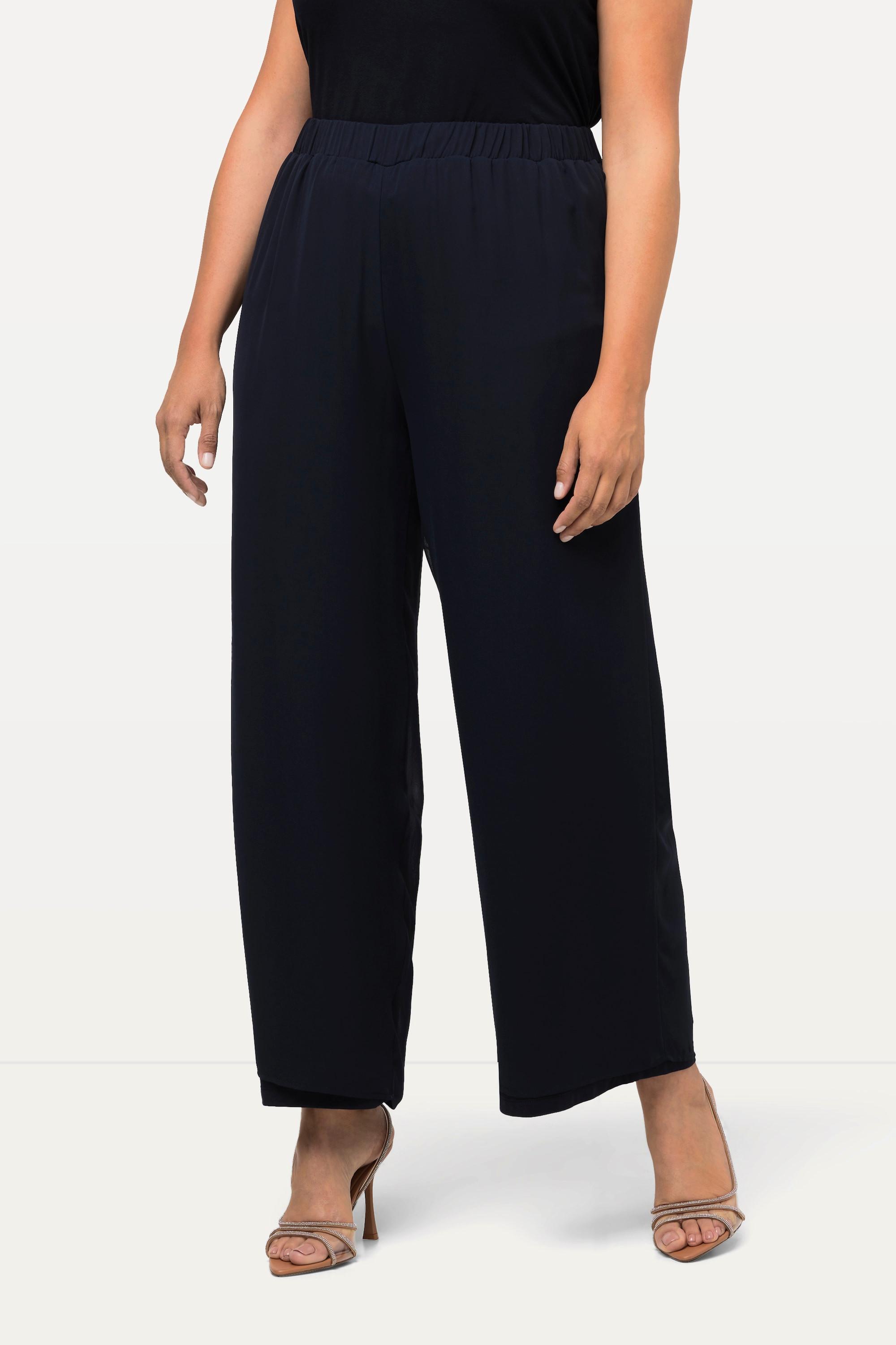 Ulla Popken  Pantalon double épaisseur, jersey et doublure en mousseline. Jambe large et taille élastique. 