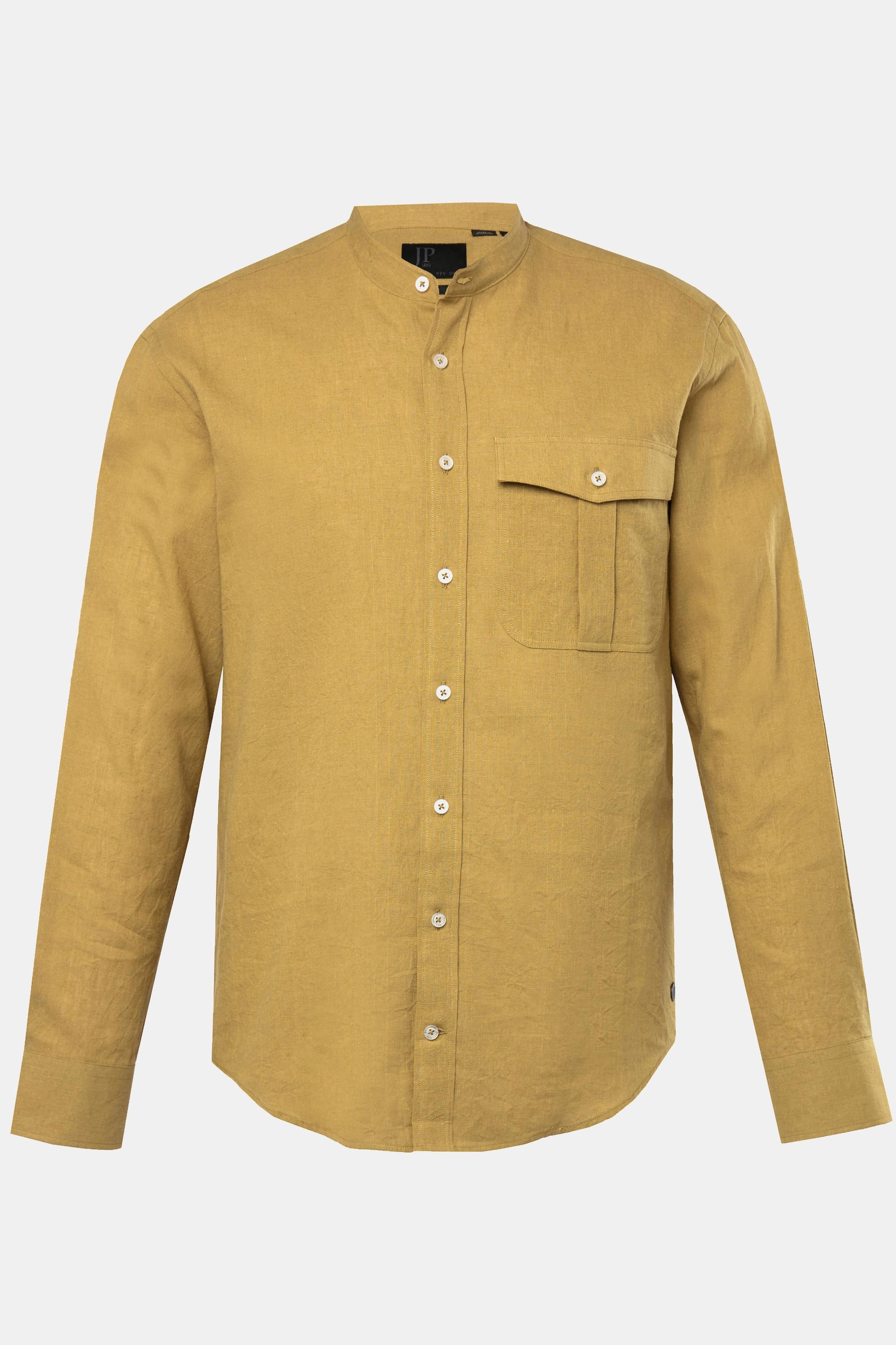 JP1880  Camicia in misto lino dalla vestibilità moderna con colletto alla coreana e maniche lunghe, fino alla tg. 8XL 