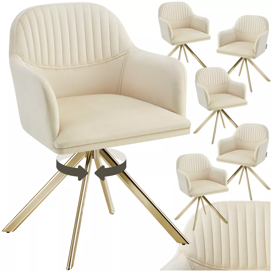Tectake - Chaise pivotante en velours LONA rembourrée, 6 Stück, Creme