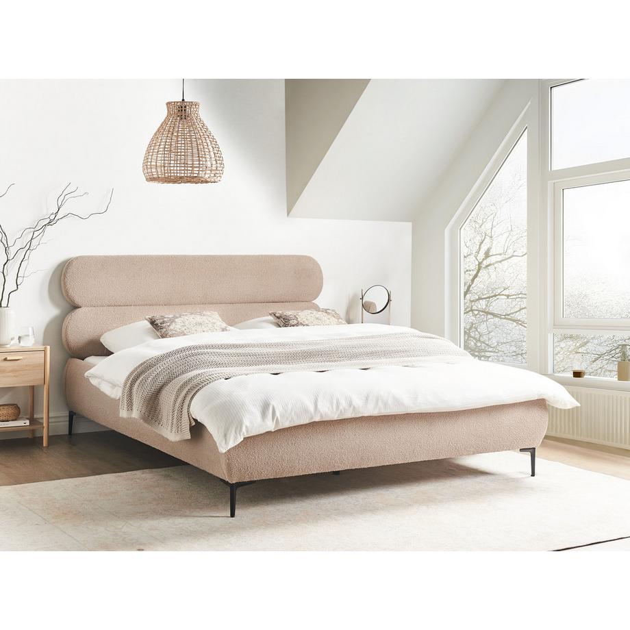 Beliani Lit avec sommier en Bouclé Minimaliste LESSAY  