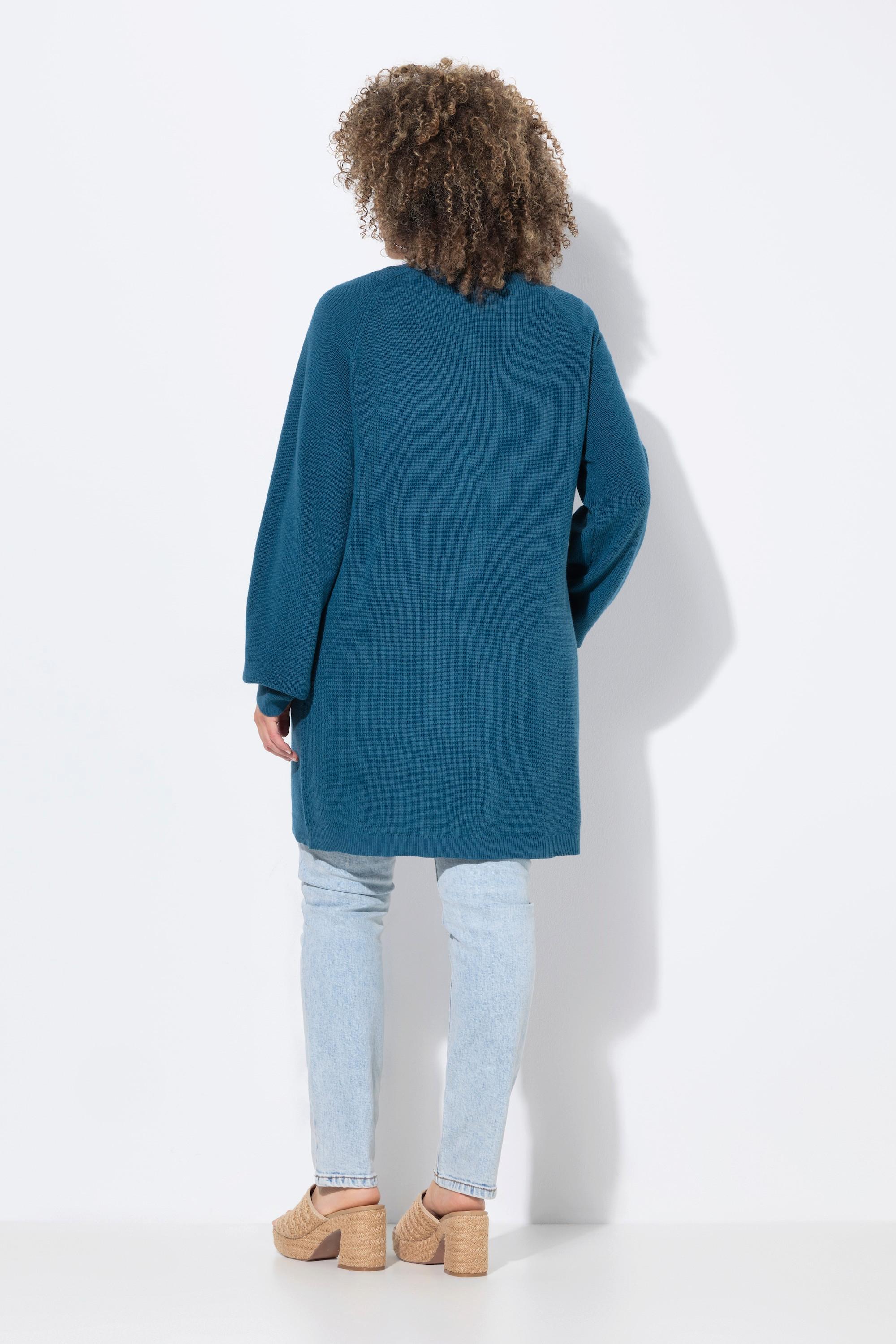 Ulla Popken Cardigan lungo in maglia a costine aperto scollo a V  