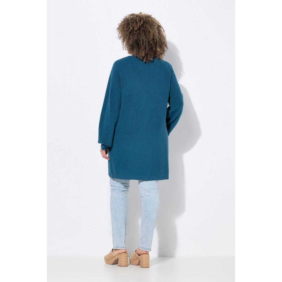 Ulla Popken Cardigan lungo in maglia a costine aperto scollo a V  