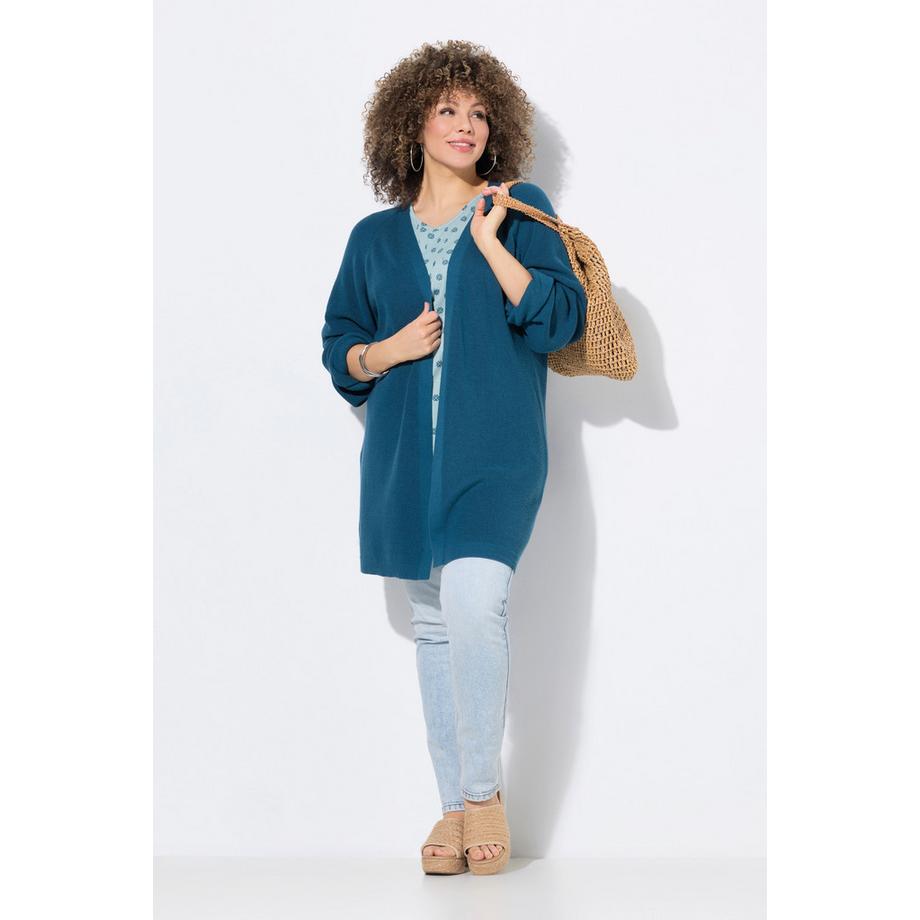 Ulla Popken Cardigan lungo in maglia a costine aperto scollo a V  