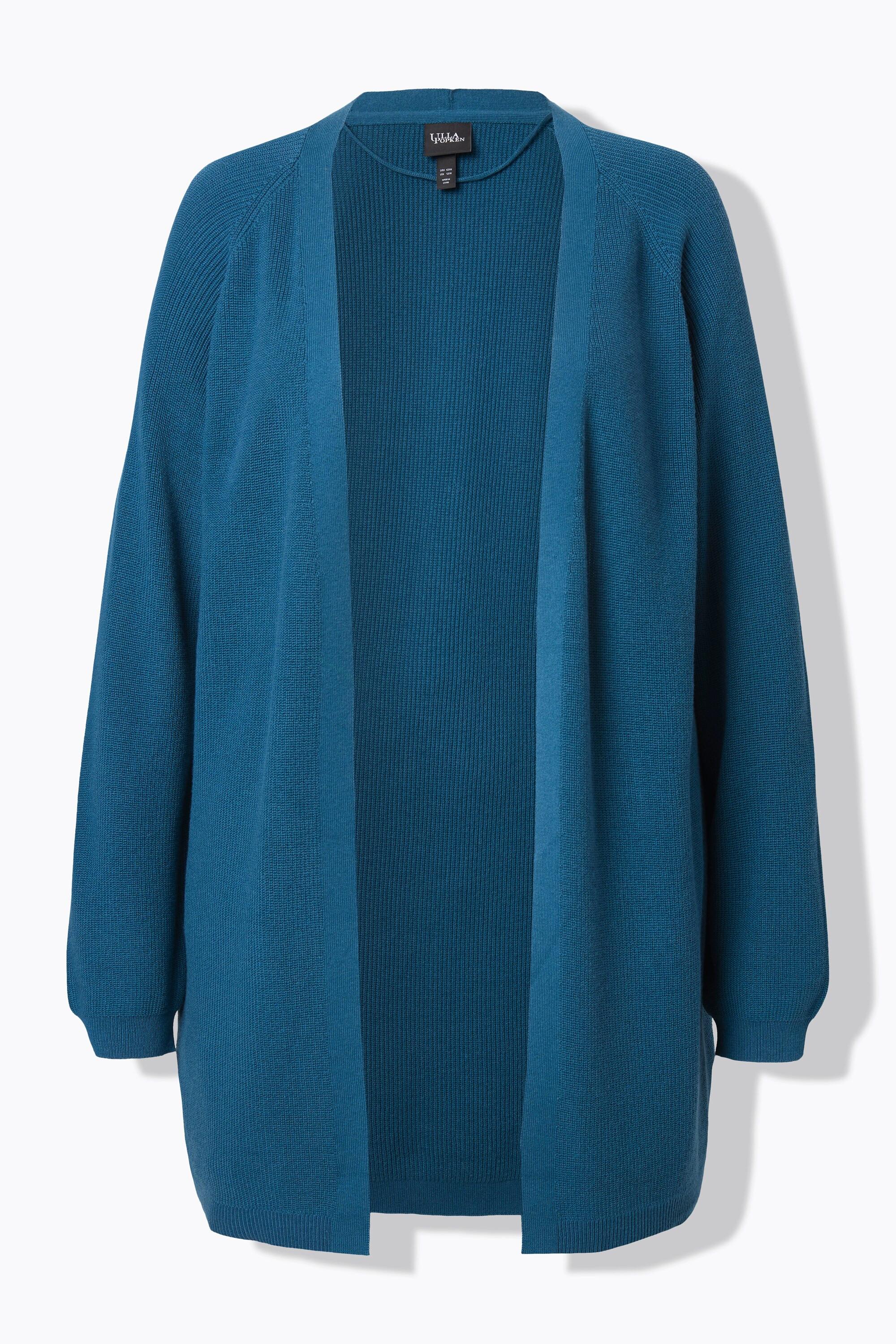 Ulla Popken Cardigan lungo in maglia a costine aperto scollo a V  