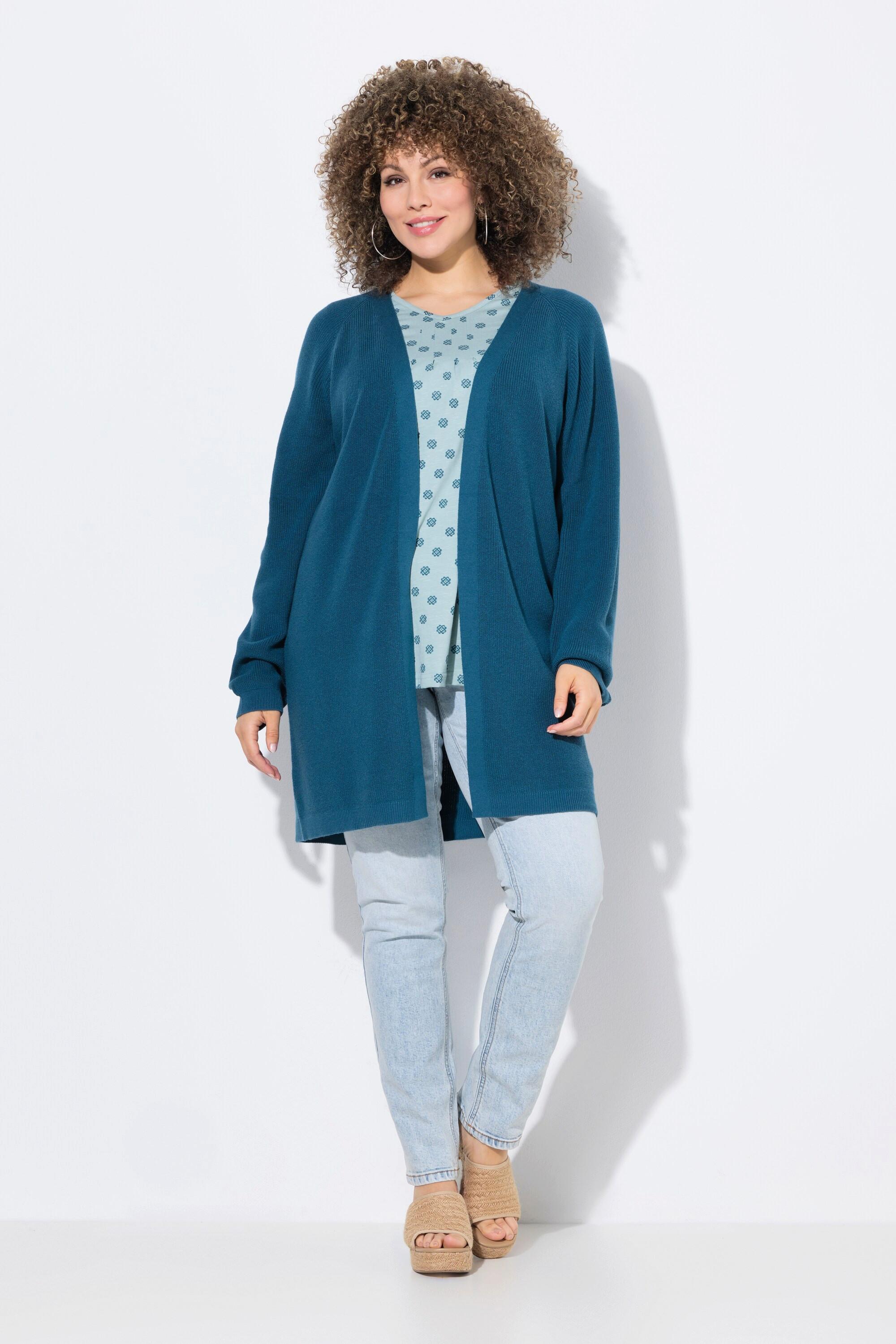 Ulla Popken Cardigan lungo in maglia a costine aperto scollo a V  