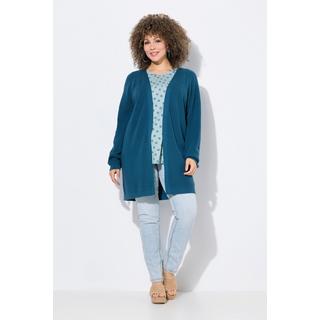 Ulla Popken Cardigan lungo in maglia a costine aperto scollo a V  