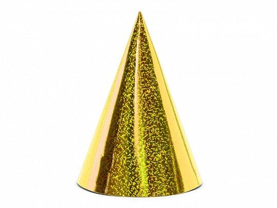 PartyDeco  PartyDeco Holografische Partyhüte, gold, 16cm 