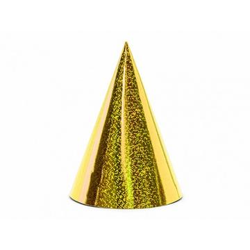 PartyDeco Holografische Partyhüte, gold, 16cm