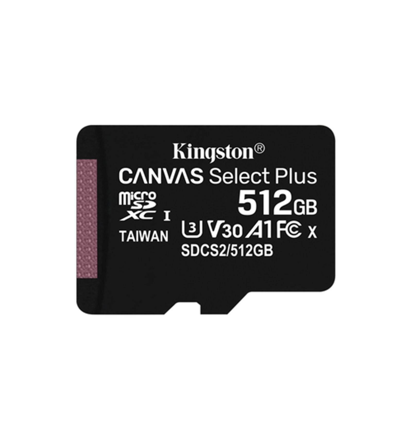 Kingston  512GB MICROSDXC CANVAS SELECT 100R A1 C10 CARD + SD ADAPTER 