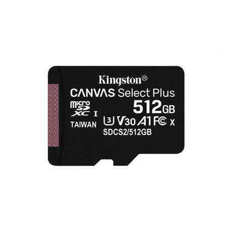 Kingston  512GB MICROSDXC CANVAS SELECT 100R A1 C10 CARD + SD ADAPTER 