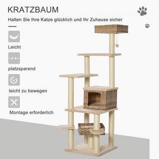 Northio  Griffoir En Rotin Arbre À Chat Avec Grotte À Chat Arbre À Chat À Plusieurs Niveaux E1 Mdf Sisal Beige+Marron 55 X 55 X 174 Cm 