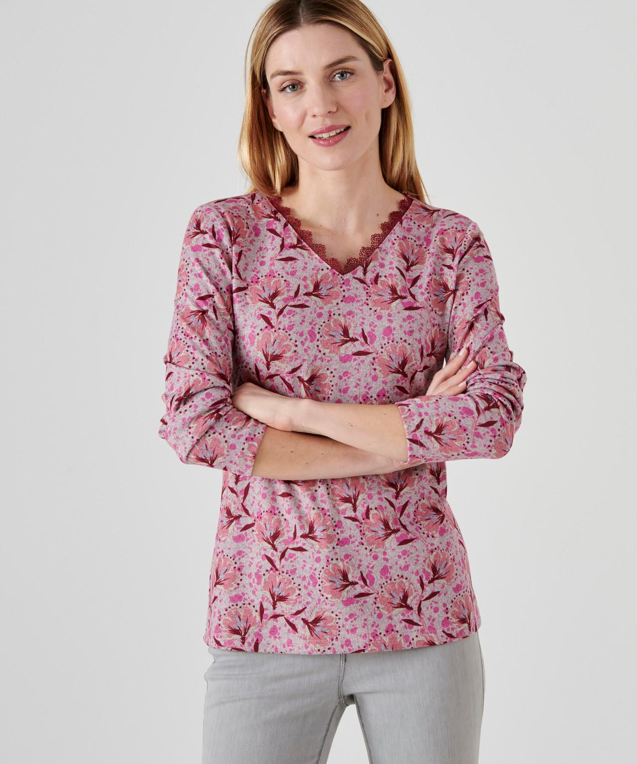 Image of Shirt Aus Warmem Strick Mit Blumendruck. Damen Rot 42/44