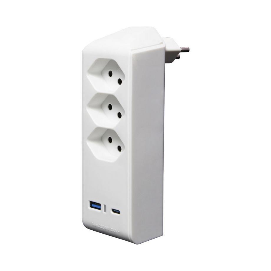 BRENNENSTUHL  Abzweigstecker 3-fach drehbar bis 300° ohne Aufhänger mit USB Typ A und C 