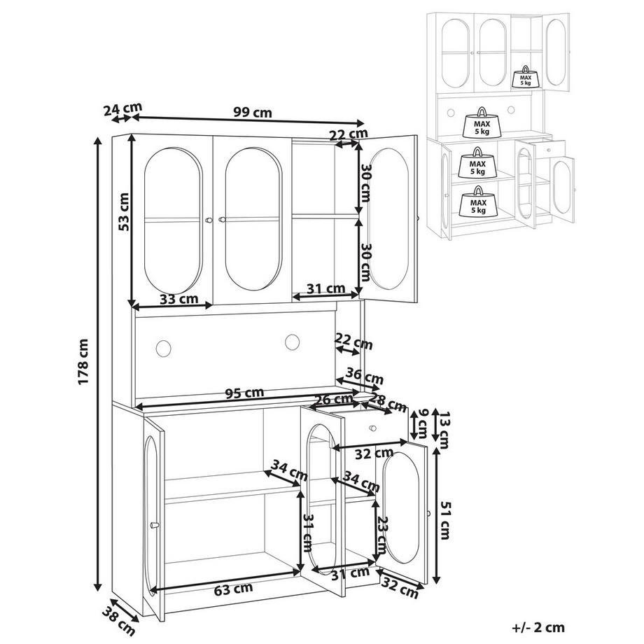 Beliani Vitrine en verre en Panneau de particules de bois Industriel LANGFORD  