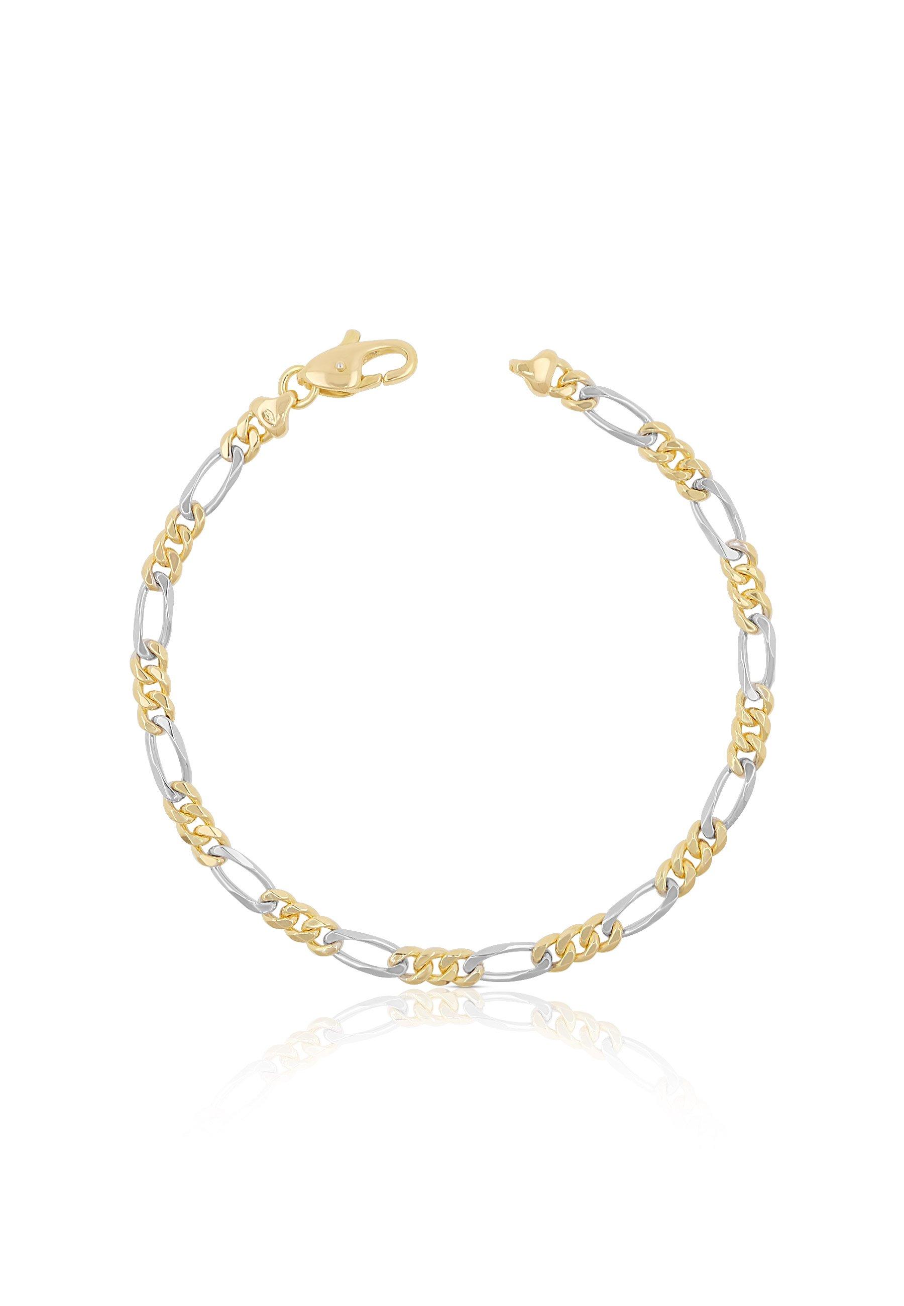 Image of Bracelet Figaro Bicolor Gelb-/weissgold 750, 22cm, 4mm Damen Gold 22cm