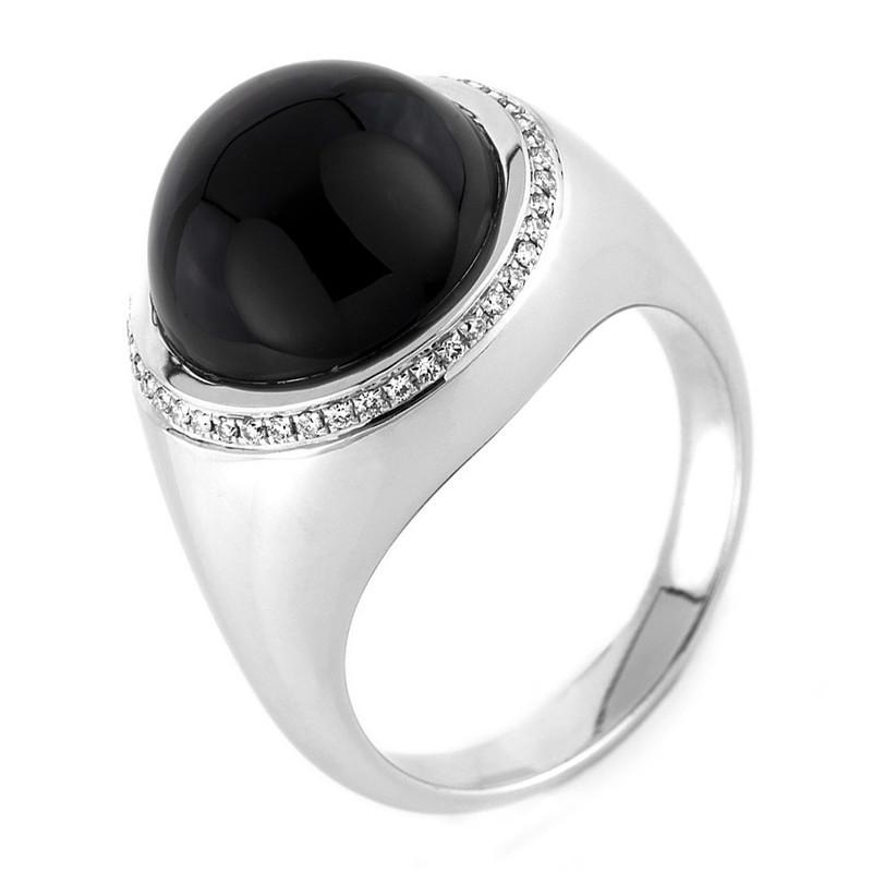 Image of Ring 750/18k Weissgold Diamant 0.18ct. Onyx 8.3ct. Damen Silber ONE SIZE