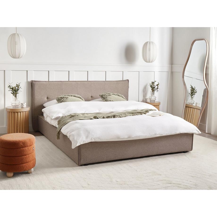 Beliani Lit avec sommier en Lin synthétique Moderne LESTRE  