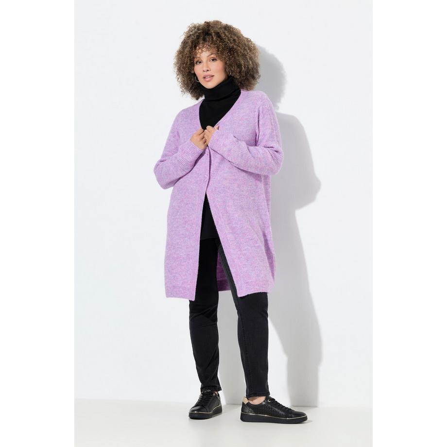 Ulla Popken Cardigan Long Col V en Maille Côtelée  