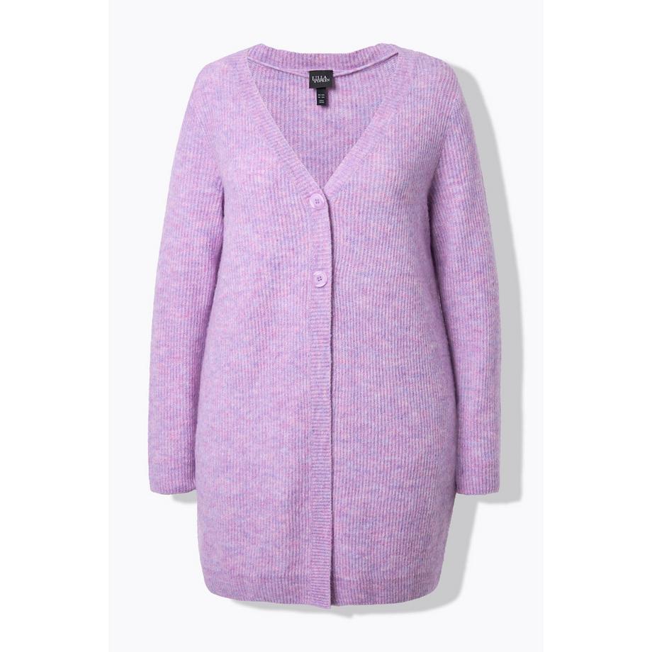 Ulla Popken Cardigan Long Col V en Maille Côtelée  