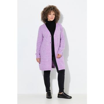 Cardigan long en maille côtelée, col en V, manches longues