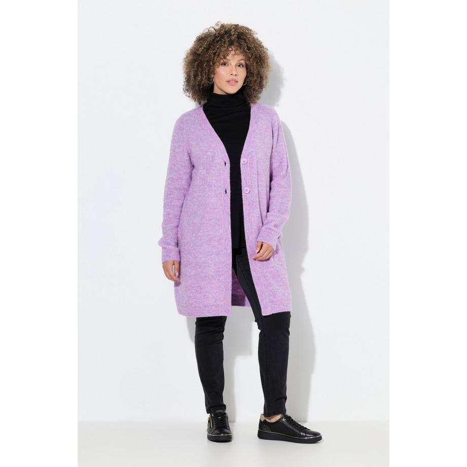 Ulla Popken Cardigan Long Col V en Maille Côtelée  