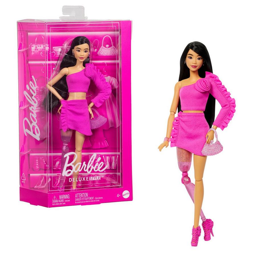 Barbie  Deluxe Style Puppe mit schwarzen Haaren und glitzernder Beinprothese (Nr.2) 