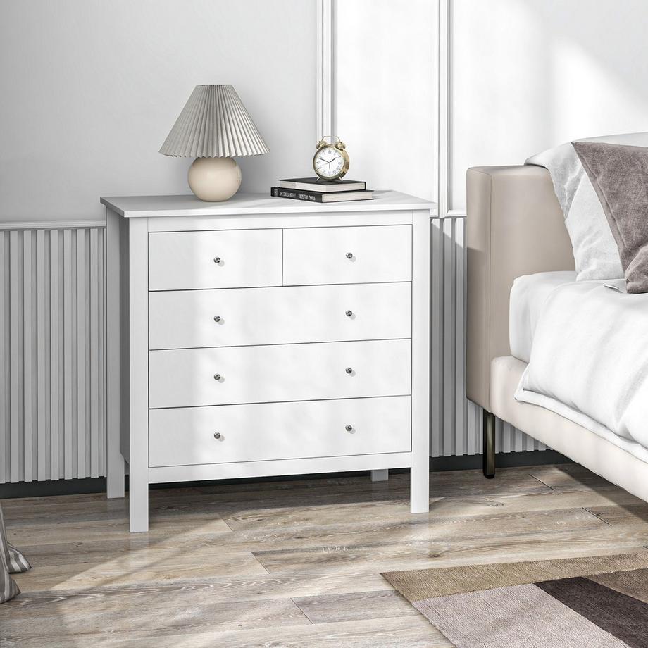 Northio Commode Armoire D'Appoint 5 Tiroirs Buffet Anti-Basculement Tiroir Commode Chambre Salon Blanc 79 X 39,5 X 80,5 Cm  
