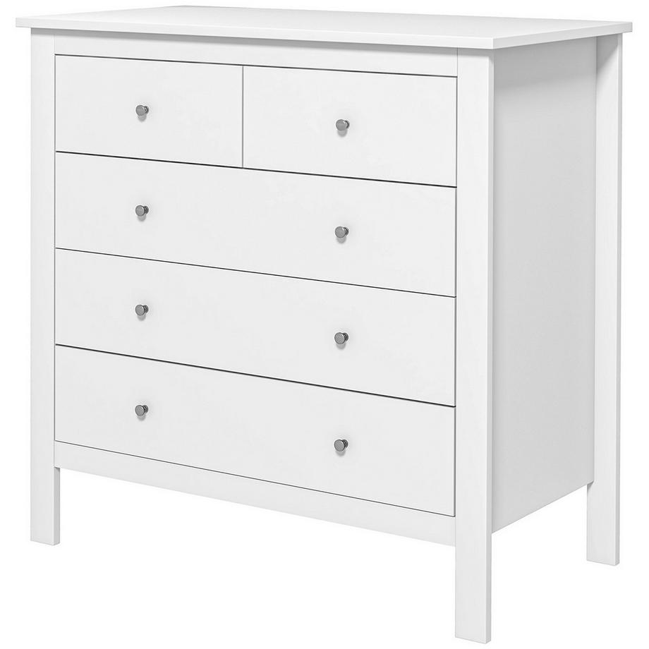 Commode Armoire D'Appoint 5 Tiroirs Buffet Anti-Basculement Tiroir Commode Chambre Salon Blanc 79 X 39,5 X 80,5 Cm