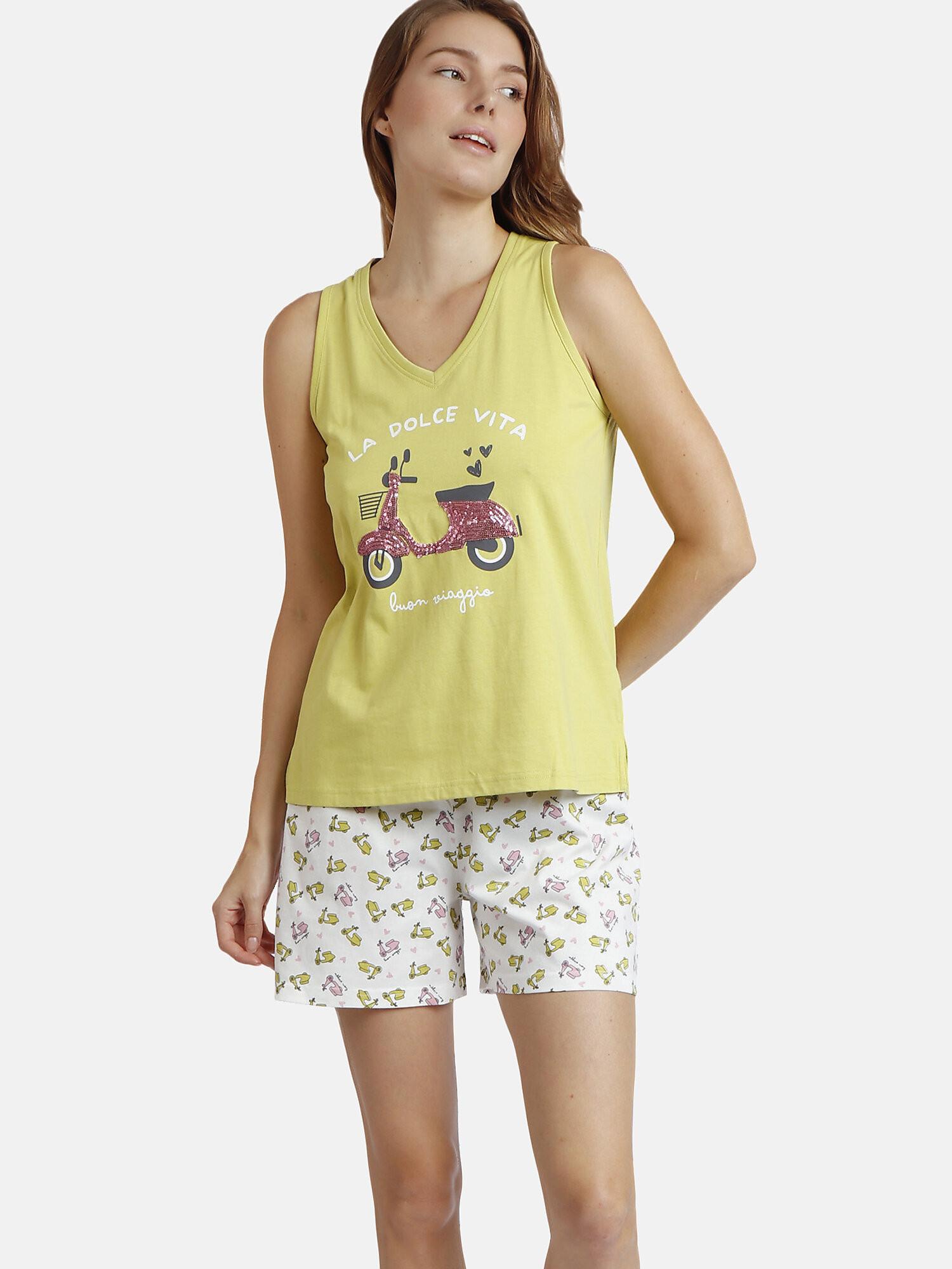 Image of Pyjama Hausanzug Shorts Tank Top La Dolce Vita Unisex Grün L