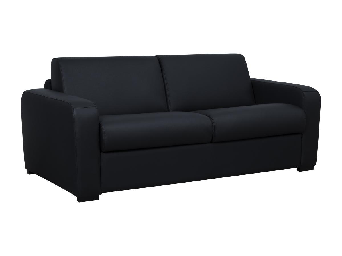 Vente-unique Divano letto 4 posti a ribalta materasso 14 cm in Pelle Nero - BEVIS  