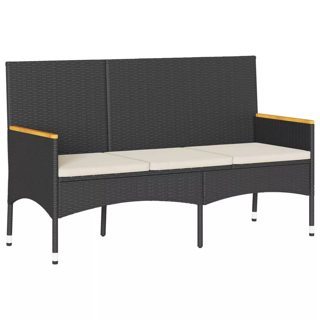 vidaXL Banc de jardin à 3 places avec coussins noir résine tressée