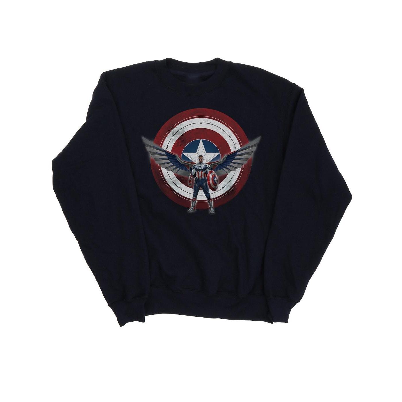 Image of Falcon And The Winter Soldier Captain America Shield Pose Sweatshirt Jungen Marine 140/146