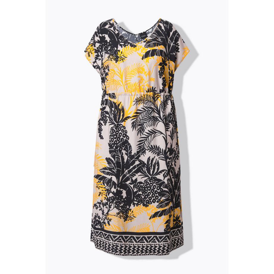 Ulla Popken Maxi Abito Stampa Palme Scollo a V Coulisse Senza Maniche  