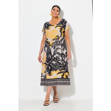Maxi abito dal taglio smanicato con palme, scollo a V e coulisse