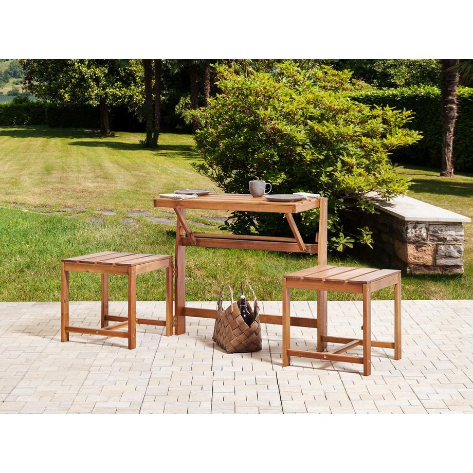 Beliani Ensemble banc de jardin et set de bistrot convertibles en Acacia Rustique TUENNO  