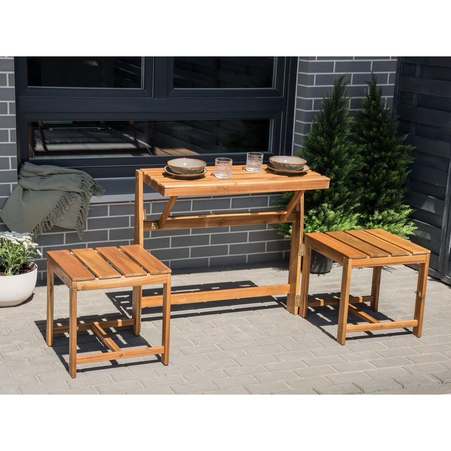 Beliani Ensemble banc de jardin et set de bistrot convertibles en Acacia Rustique TUENNO  
